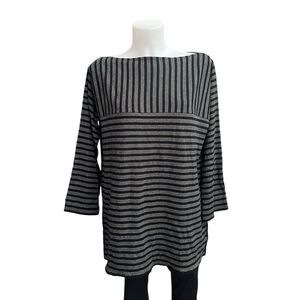 SONIA RYKIEL Bateau Neck Tunic Top‎ 100% Cotton Black White Striped LS sz large